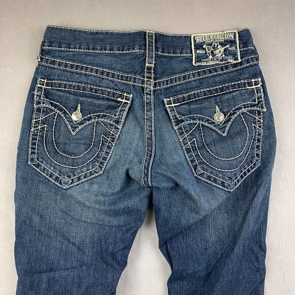 True Religion Mens Pants 32 Blue Denim Jeans Straight Leg Flap Pockets 32x28 - Picture 11 of 16